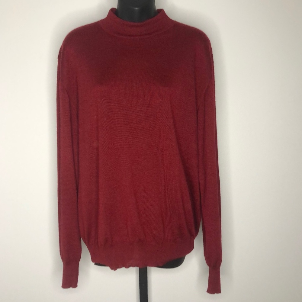 Brioni Red Mock Neck Long Sleeve Cashmere/Silk Sweater Italy Size 50